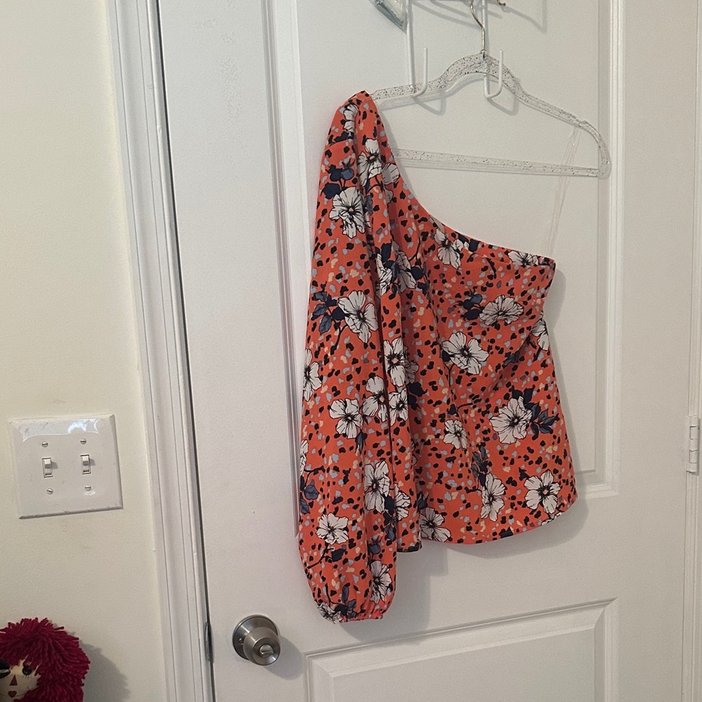 Elegant Floral One-Shoulder Blouse - Orange